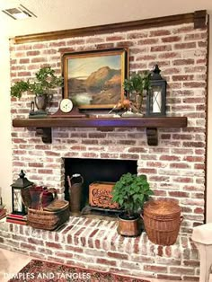 MORTAR WASH BRICK FIREPLACE MAKEOVER Brick Fireplaces, Painted Brick Fireplaces, Brick Fireplace Makeover, Red Brick Fireplaces, Brick Fireplace, Fireplace Redo, Fireplace Update, Changing Brick Mortar Color, Fireplace Makeover