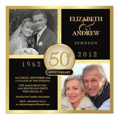 50th Wedding Anniversary Invitations Golden Marriage Elegant 50th Wedding Anniversary Photo Invitations
