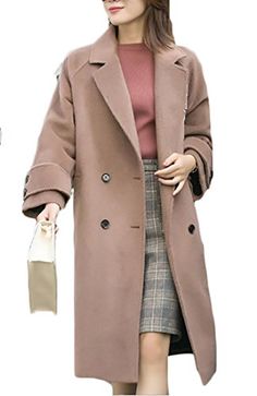 YUNY Women Woolen Fall Winter Double-Breasted Silm Fit OL Suit Jacket Khaki S
