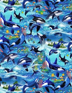 Cotton Fabric Fat Quarter quilting Timeless Treasure blue Whales