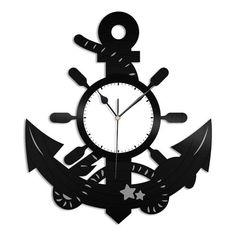 Anchor Beach Vinyl Wall Clock - VinylShop.US Шаблоны Для Выпиливания, Настенные Часы, Cnc, Вязание Крючком, Деревянные Часы, Виниловые Пластинки, Бриколаж, Watches