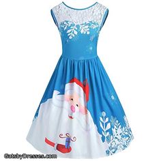 Clearance Christmas Dress FEDULK Women Santa Claus Print Lace A Line Vintage Flared Party Dress