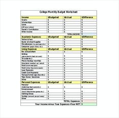 student budget templates