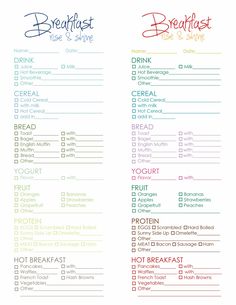 room service menu template