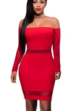 Off Modeshe Largas Vestido Red Malla Hombro 3 Inserte Bodycon Mb22931 Party Mangas wwpq6BZ