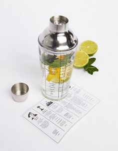 recetas regalo Kikkerland cóctel shaker Mix Master nuevo//en el embalaje original bar mezclador de vidrio