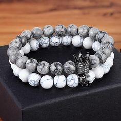 2x pulsera Bracelet perlas pulsera negra Buda plata 8mm para regalo fiesta