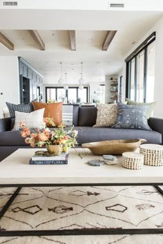 modern neutral living room decor and kitchen design family room