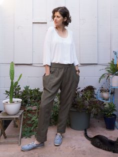 Damen Paperbag Hose Chiffon Stoffhose Sommerhose Röhre Bundfalte Hosen Gr.34-40