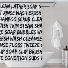 Black Background Funny Words Lettering Font Waterproof Fabric Shower Curtain Set