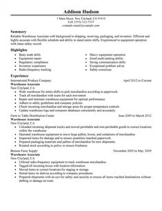 resumes for warehouse workers