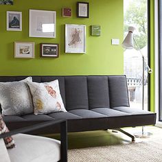Retro Mid Century Modern Green Grey Living Room Or Reading Silver Pillows For Wall Couch Gray Green Accents Burnt Orange Brick