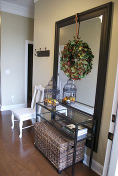 Oversize Mirrors Are One Of The Best Investments I Ve Ever Made For Gl Entry Table Basket Large Mirror Lettering Over Hooks
