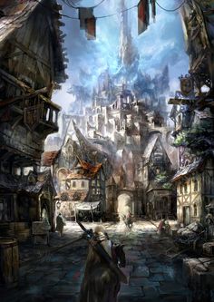 castle fantasy landscape dnd setting artwork concept artstation medieval market village dark castles ocean near villages magic cities reach getting