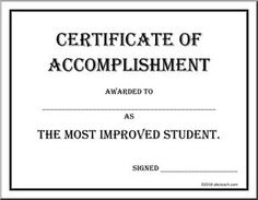 most improved student certificate