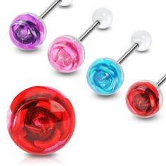 Metal Rose Belly Bar Embedded in Clear UV Ball Piercing