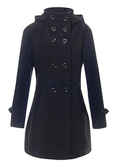 NEW Black Charcoal Military Style Fitted Jacket Trench Winter Button Coat 8-14