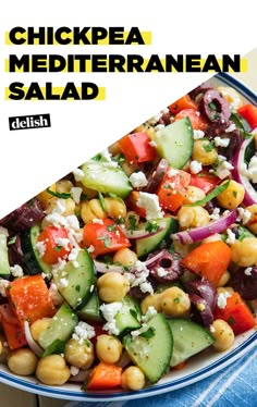 Let Mediterranean Chickpea Salad Take You AwayDelish New Recipes, Vegan Recipes, Dinner Recipes, Cooking Recipes, Tempeh Recipes, Cheese Recipes, Cooking Tips, Mediterranean Chickpea Salad, Healthy Cooking Recipes