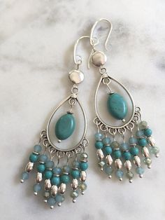 Turquoise Earrings Orchid Earrings Dangle Earrings,Boho Jewelry Turquoise Jewelry,Bohemian Earrings Gift for women Chandelier Earrings