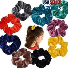 Silk Scrunchies Ponytail Holder Elastic Ties Hair Band White Polka Sky Blue 049