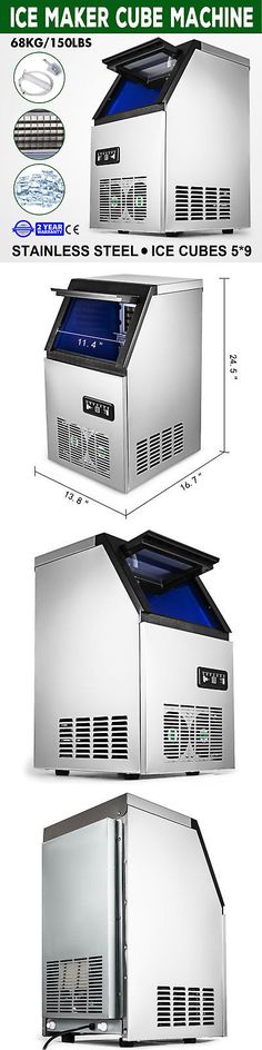 150Lbs 68kg Auto Commercial Ice Cube Maker Machine Stainless Steel Bar 110V 300W
