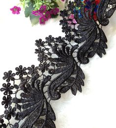Veroda Wide Lace Trimming DIY Sewing Applique 3 Yard 19cm Black