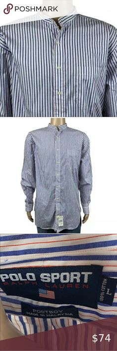 Men/'s Irish Grandfather Blue and White Stripe Banded Collar Shirt