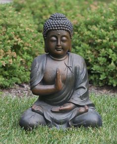 TERESAS COLLECTIONS Garden Buddha Statue with Solar Lights Meditating Buddha Serene Decorative Sitting Sculpture with Lotus for Table Desk Outdoor Patio Yard and Zen Decorations 12.6 Inch