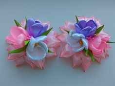 Нарядные Весенние бантики из лент МК Канзаши / Spring dressy ribbon bows Kanzashi MK - YouTube