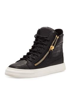 Moschino Women 35mm Leather High Top Sneakers ($830) ❤ liked on ... Crocodile-Embossed High-Top Sneaker, Nero