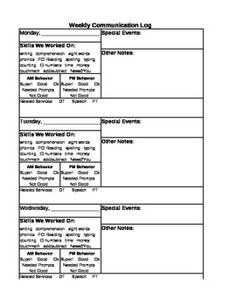 Pa Communication Printable Log Free Editable School Teacher Pa Communication Log For Special Education