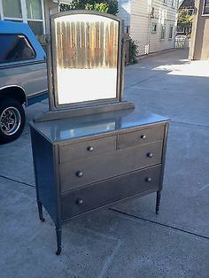 Antique 1930 S Simmons Metal Dresser With Mirror Chic 1930 S Simmons Raw Steel Metal Dresser Vanity W Mirror Stripped Clear Coat Vtg