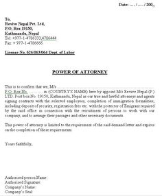 template for power of attorney letter