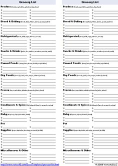 household shopping list template