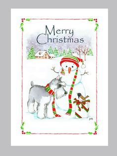 Digital Download Printable Schnauzer Beach Scene Greeting Card