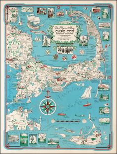 Cape Cod Chart Martha/'s Vinyard and Nantucket Vintage History Poster Wall Map