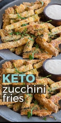 These Crispy Zucchini Fries are breaded with almond flour, parmesan and spices and baked until perfectly crispy! The perfect keto, low carb side dish! #keto These Crispy Zucchini Fries are breaded with almond flour, parmesan and spices and baked until perfectly crispy! The perfect keto, low carb side dish! #keto