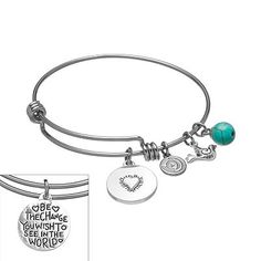 Semicolon Bangle And Statistics Love This Life Stainless Steel Silver Plated Simulated Turquoise Be The Change Dove Charm Bangle Bracelet Kohls
