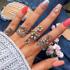 6pcs//set Nouveau Bohémien Vintage Femmes Géométrie turquoise Midi Knuckle Ring