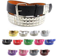 New Adult Boys Girl Jean Gothic Design Pyramid Studded Polyurethane Leather Belt