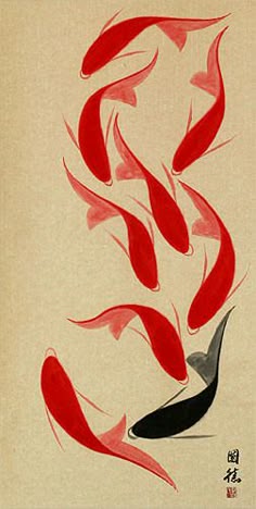 Large Nine Abstract Asian Koi Fish Wall Scroll Large Nine Abstract Asian Koi Fish Wall Scroll