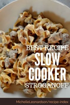 The BEST slow cooker beef stroganoff recipe! This hearty meal has two surprising ingredients that add a touch of WOW to an already wonderful dish!