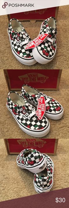 checkerboard slip on vans with cherries checkerboard slip on vans with cherries