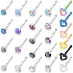 JFORYOU 16 Pcs 20G Nose Ring Retainer Skin Color Nose Ring Studs Bioflex Flexible Bendable Nostril L Shape Nose Screw Retainer