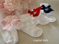 Handmade Lilac beads bow baby//girls frilly socks various sizes