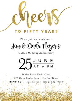 Printable Cheers To Fifty Years Wedding Anniversary Invitation Printable Cheers To Fifty Years Wedding Anniversary Invitation