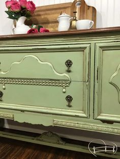 Uniquely Chic Sage Green Dresser And Nightstand Makeover Chalk Sage Green Buffet Glazing Furniturepainting