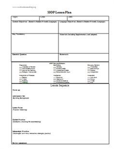 siop lesson plan template