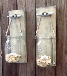 Stonebriar Rustic White Wash Wooden Mason Jar Wall Sconce Set with Hanging Loop