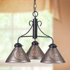 Country new Large 17/" punched tin Smokey black flare side lamp shade
